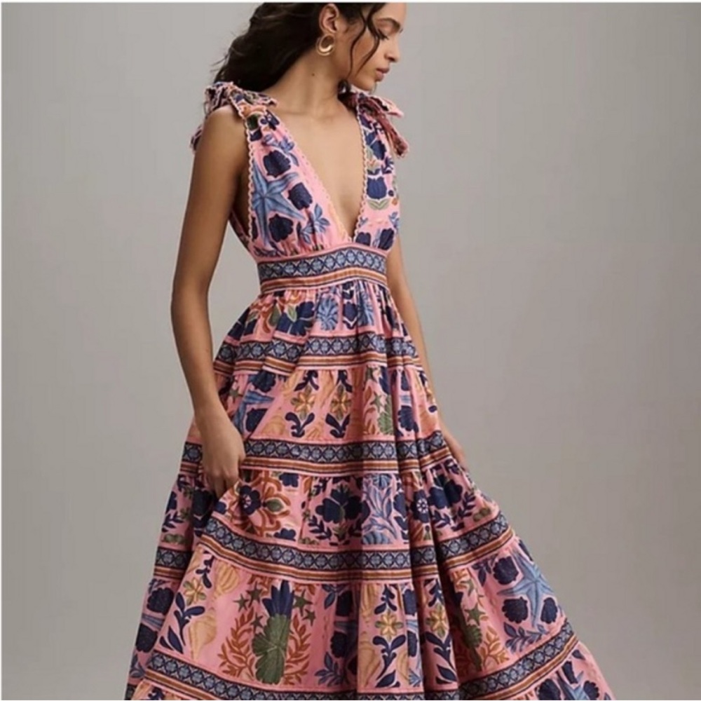 FARM RIO Seashell Tapestry Midi Dress size Large